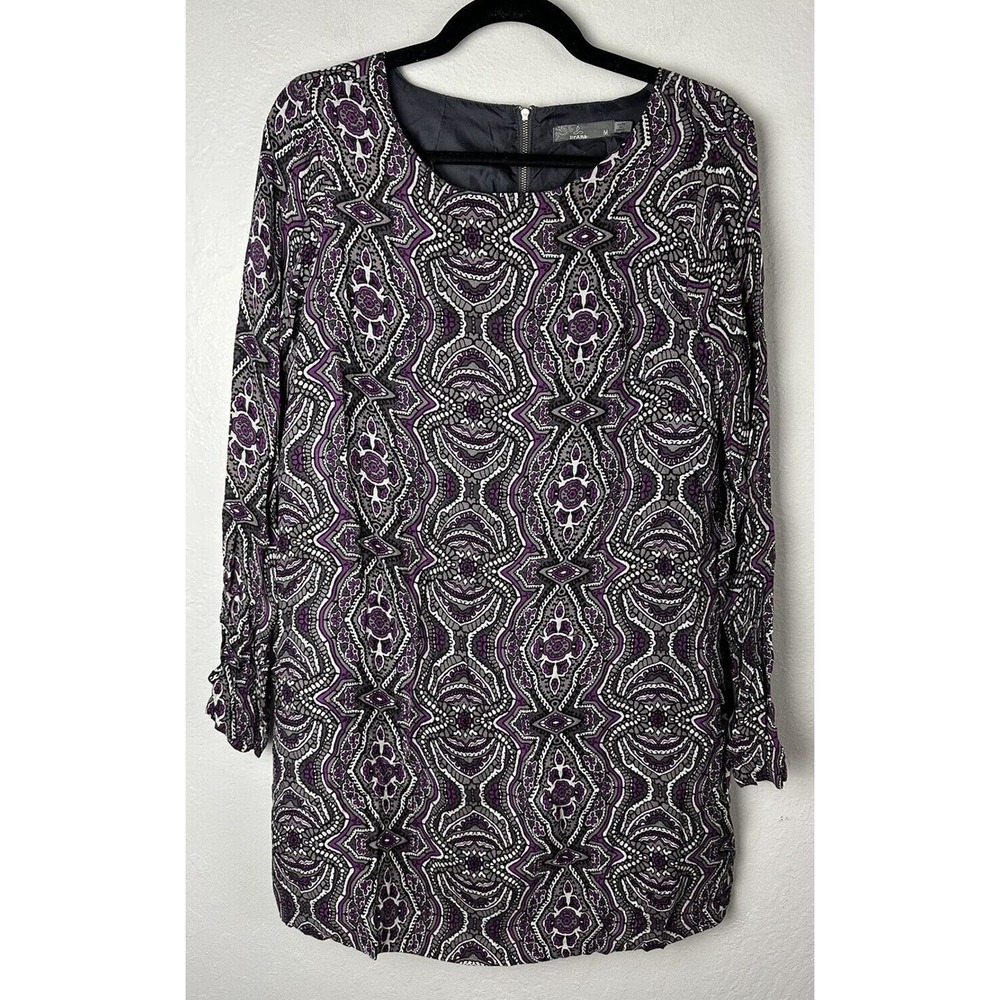 prAna Cece Dress Women’s Medium Purple Gray Medallion Long Sleeve Shift